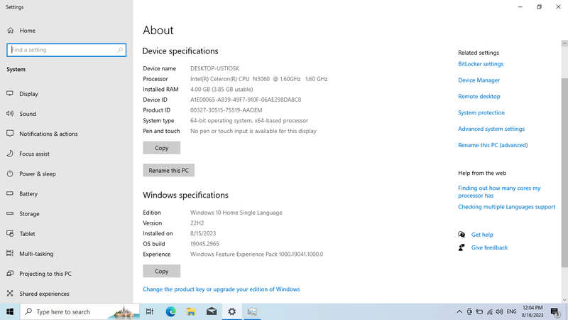 HP 250 G5 "Intel Celeron" 1.60GHz 4GB RAM 500GB HDD No Battery And Bright Spot Black