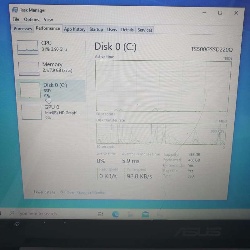 Asus Vivobook S551L, 1.80GHz , "Core i7-4500U", 8GB RAM, 500GB SSD, Cracked Screen, Gray