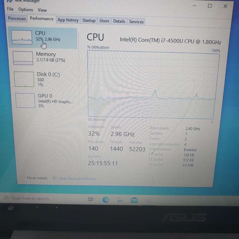 Asus Vivobook S551L, 1.80GHz , "Core i7-4500U", 8GB RAM, 500GB SSD, Cracked Screen, Gray