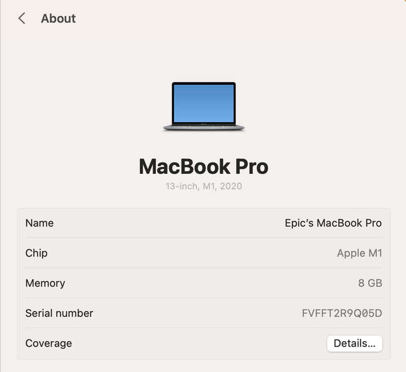 MacBook Pro 13-Inch "M1" 8 CPU/ 8 GPU (2020) 8GB RAM 256GB SSD Silver (12 Month Warranty) - Inter...