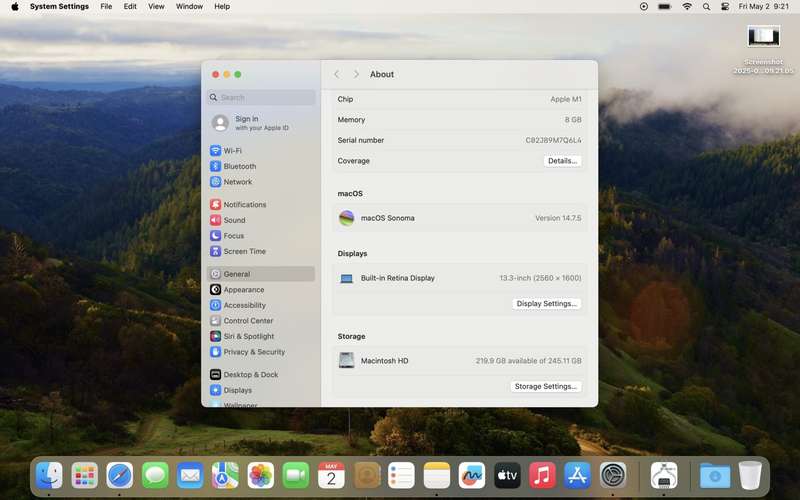 MacBook Air "M1" 8CPU/8GPU 13-Inch 8GB RAM 256GB SSD Bright Spot (2020) Space Grey