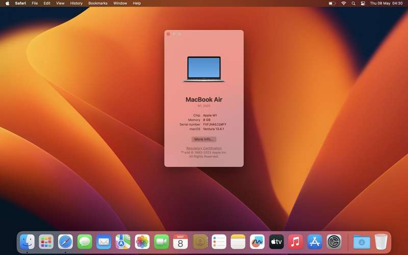 MacBook Air "M1" 8GPU/8CPU 8GB RAM 256GB SSD 13-Inch (2020) Silver (12 Month Warranty)