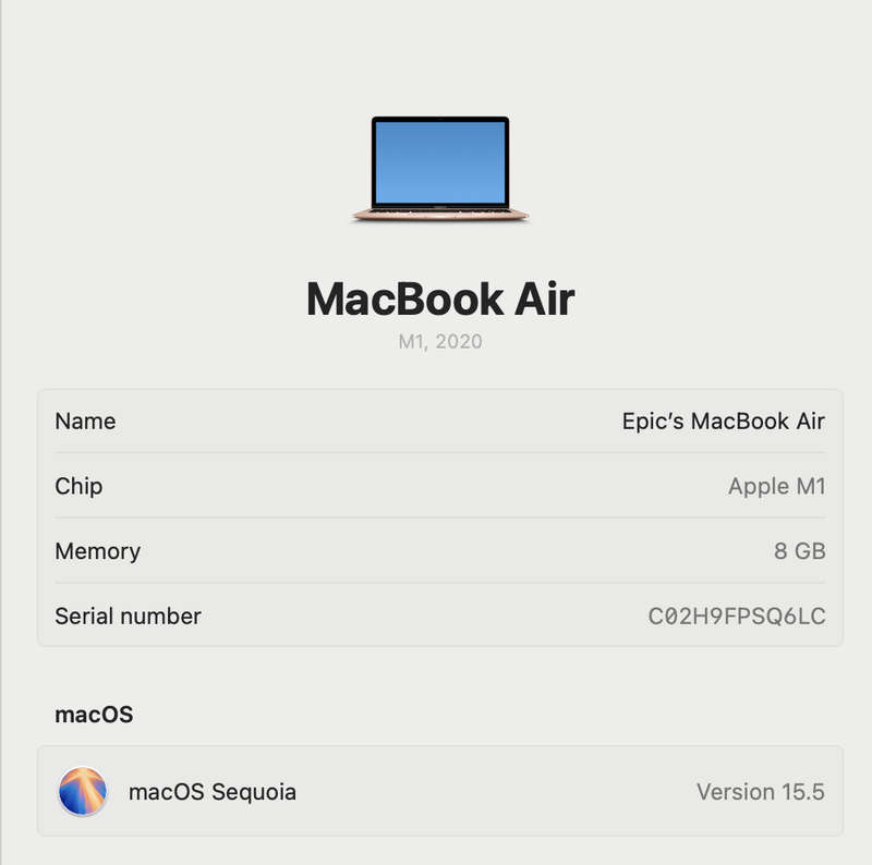 MacBook Air 13-Inch "M1" 8CPU/7GPU (2020) 8GB RAM 256GB SSD Silver/Space Gray (12 Month Warranty)