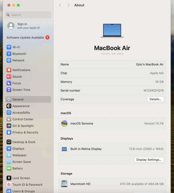 MacBook Air 13-Inch "M3" 8 CPU/ 10 GPU (2024) 8GB RAM 512GB SSD Starlight (12 Month Warranty)