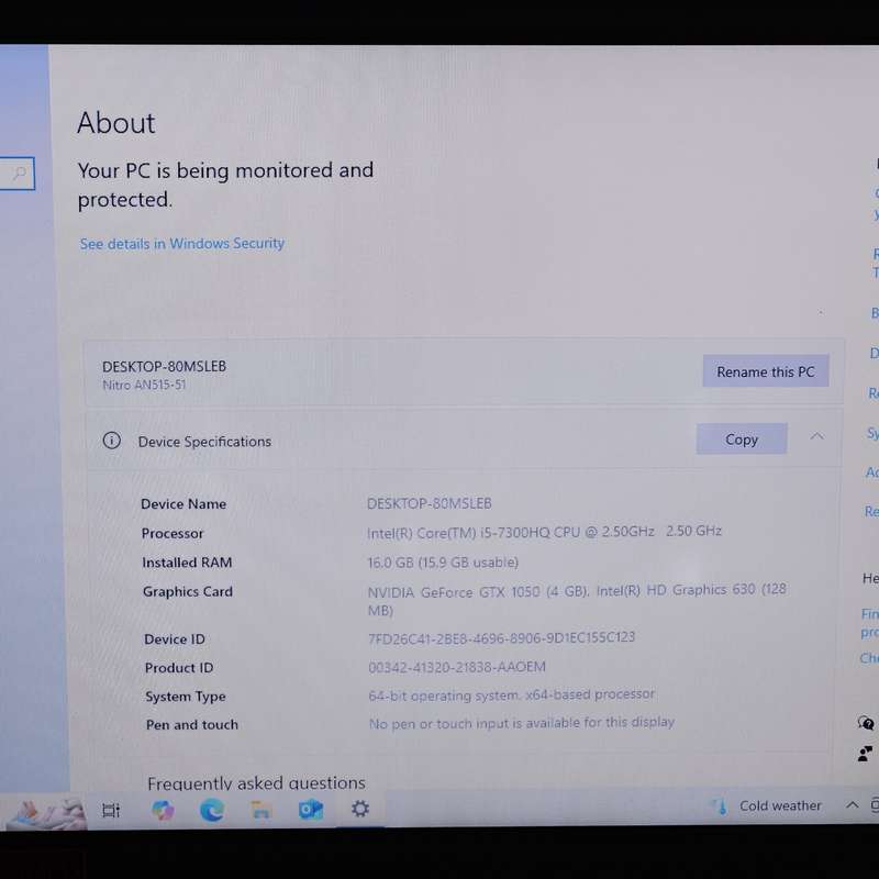 Acer Nitro 5 (AN515-51) "Core i5" 2.50GHz 16GB RAM 256GB SSD Bright Spots And Faulty Battery Blac...