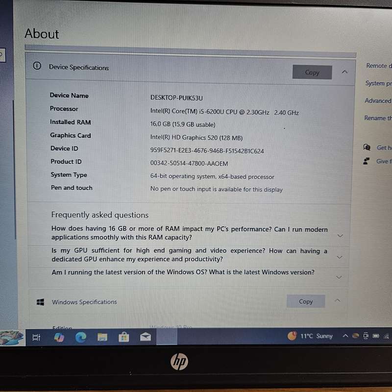 HP Probook 450 G3 6th Gen Core i5 2.30GHz 16GB RAM 500GB SSD Black