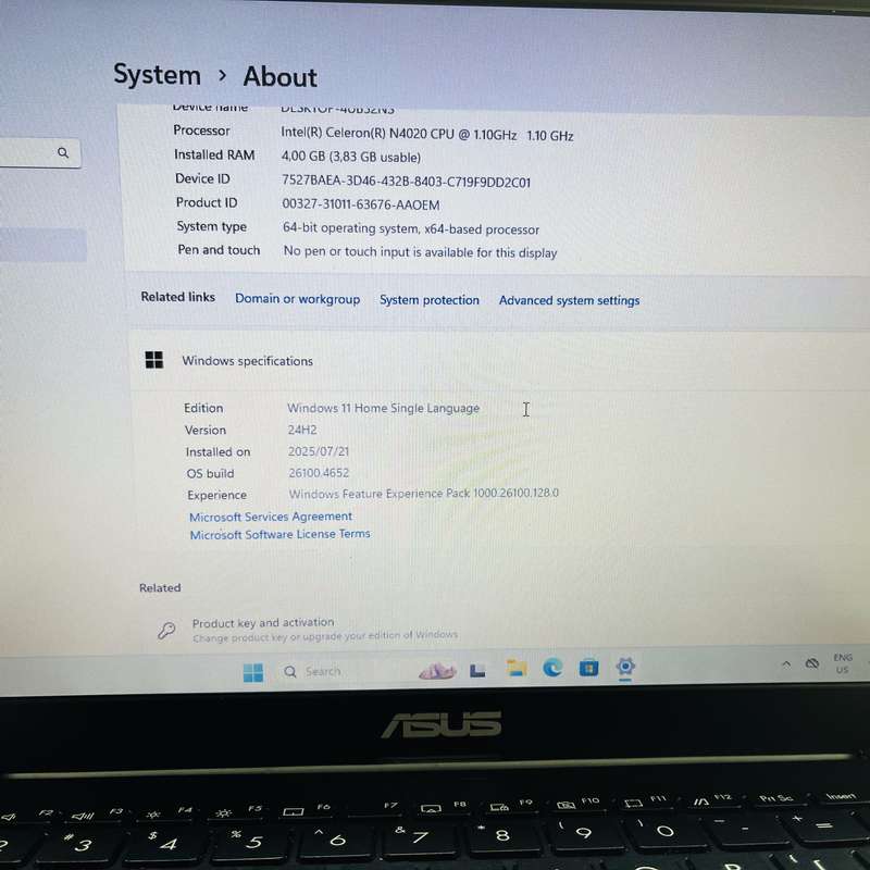 Asus E410M  "Celeron N4020" 4GB RAM 128GB SD Peacock Blue - Faulty Battery And Bright Spots