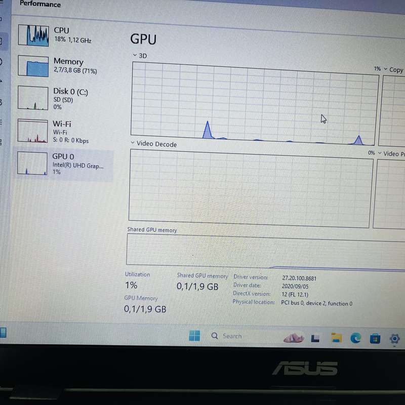 Asus E410M  "Celeron N4020" 4GB RAM 128GB SD Peacock Blue - Faulty Battery And Bright Spots
