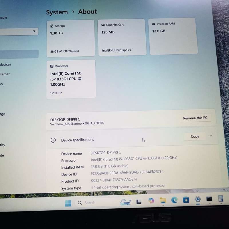 Asus X509J 10th Gen "Core i5" 1.10GHz 12GB RAM 512GB SSD And 1TB HDD Grey
