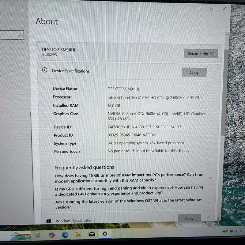 Asus GL552V 6th Gen "Core i7" 2.60GHz 16GB RAM 128GB SSD And 1TB HDD Black (3 Month Warranty)