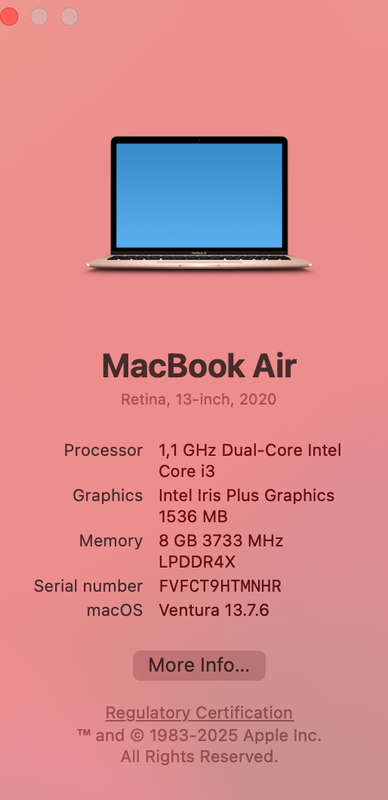 Apple MacBook Air 13-Inch Core i3 1.1 GHz (Scissor, 2020) 8GB RAM 256GB SSD Rose Gold (6 Mo...
