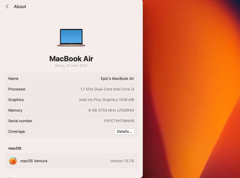 Apple MacBook Air 13-Inch Core i3 1.1 GHz (Scissor, 2020) 8GB RAM 256GB SSD Rose Gold (6 Mo...