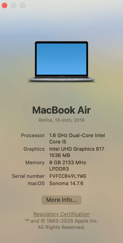 Apple MacBook Air 13-Inch Core i5 1,60GHz 8GB RAM 128GB SSD (True Tone, 2019) Space Gray (6...