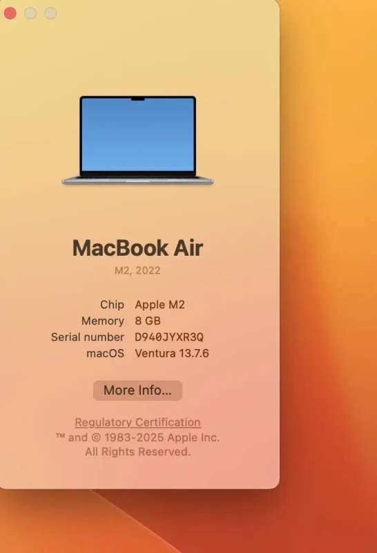 MacBook Air M2 13-Inch 8 CPU/8 GPU (2022) 8GB RAM 512GB SSD Midnight (12 Month Warranty)