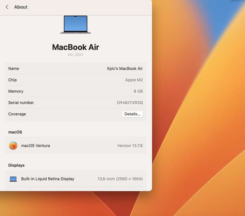 MacBook Air M2 13-Inch 8 CPU/8 GPU (2022) 8GB RAM 512GB SSD Space Gray (12 Month Warranty)