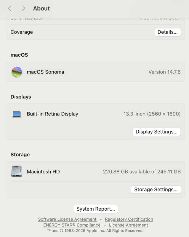 MacBook Air M1 13-Inch 8GPU/7CPU 8GB RAM 256GB SSD (2020) Space Gray (12 Month Warranty) - ...