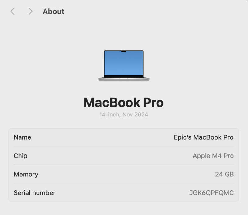 Apple MacBook Pro 14-Inch "M4 Pro" 12 CPU/16 GPU (2024) 24GB RAM 512GB SSD Silver (12 Month Warra...