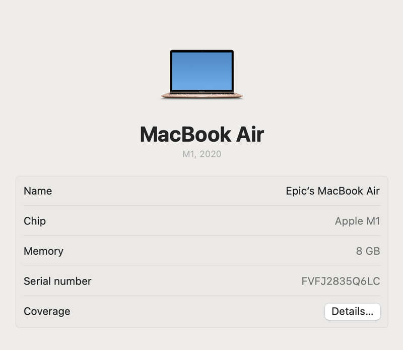 MacBook Air 13-Inch M1  8GPU/7CPU (2020) 8GB RAM 256GB SSD Rose Gold (12 Month Warranty)