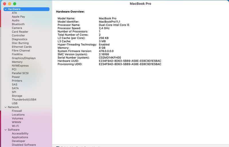MacBook Pro 13-Inch Core i5 2.40 GHz 8GB RAM 256GB SSD (Late 2013) Silver