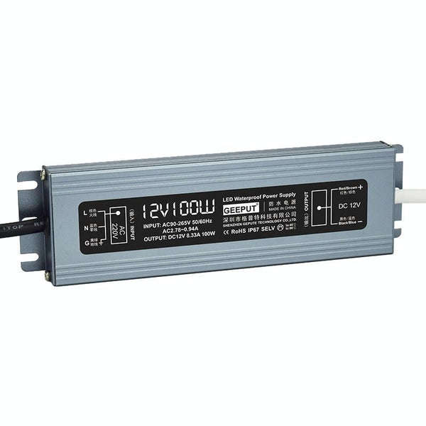 100W 12V DC Waterproof LED Driver / Power Supply (8.33A, IP67)