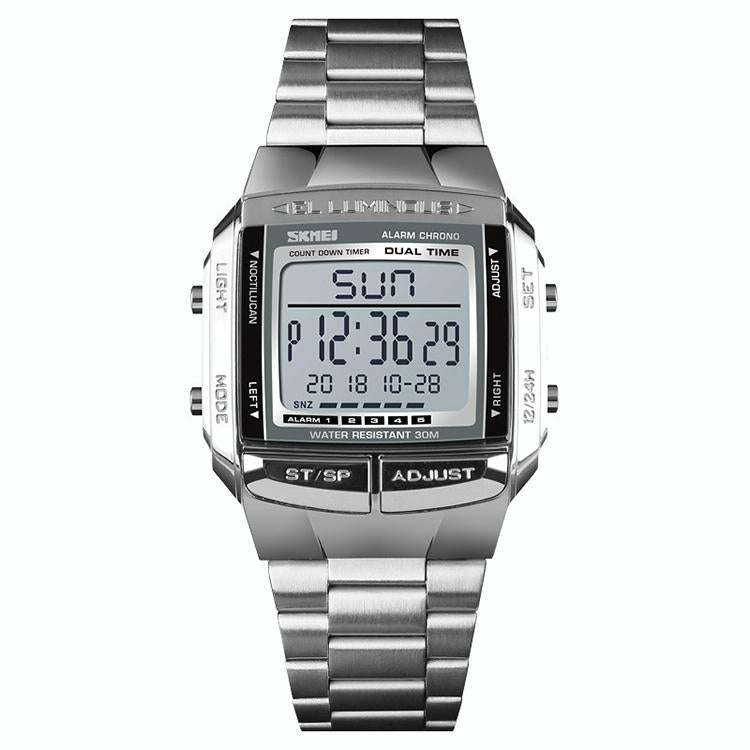 SKMEI 1381 Silver Mens Digital Wristwatch  Multifunction Sport & Business Style