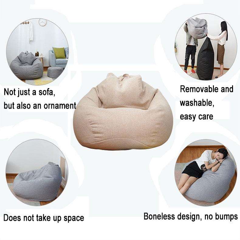 Cozy Bean Bag Chair Cover  Lazy Sofa Style, 90x110cm, Dark Gray Fabric