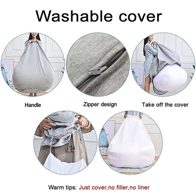 Cozy Bean Bag Chair Cover  Lazy Sofa Style, 90x110cm, Dark Gray Fabric