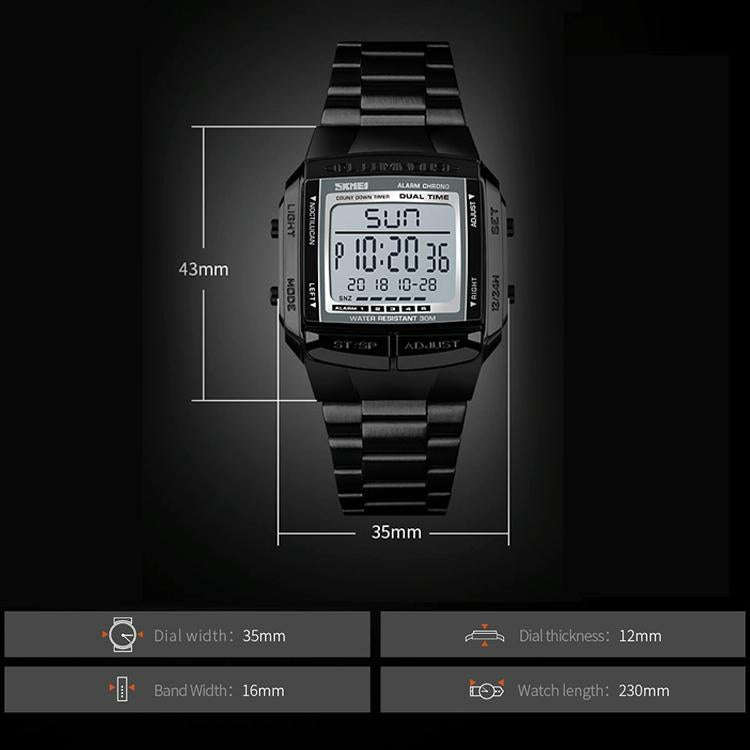SKMEI 1381 Silver Mens Digital Wristwatch  Multifunction Sport & Business Style