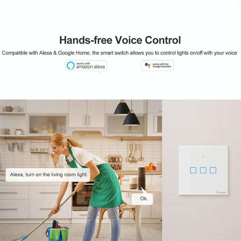 Sonoff T2 EU Smart Touch Wall Switch  86mm Glass Panel, Alexa & Google Home Compatible (100240V)