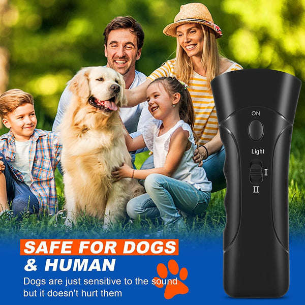 Ultrasonic Dog Repeller & Trainer & LED Flashlight - Black