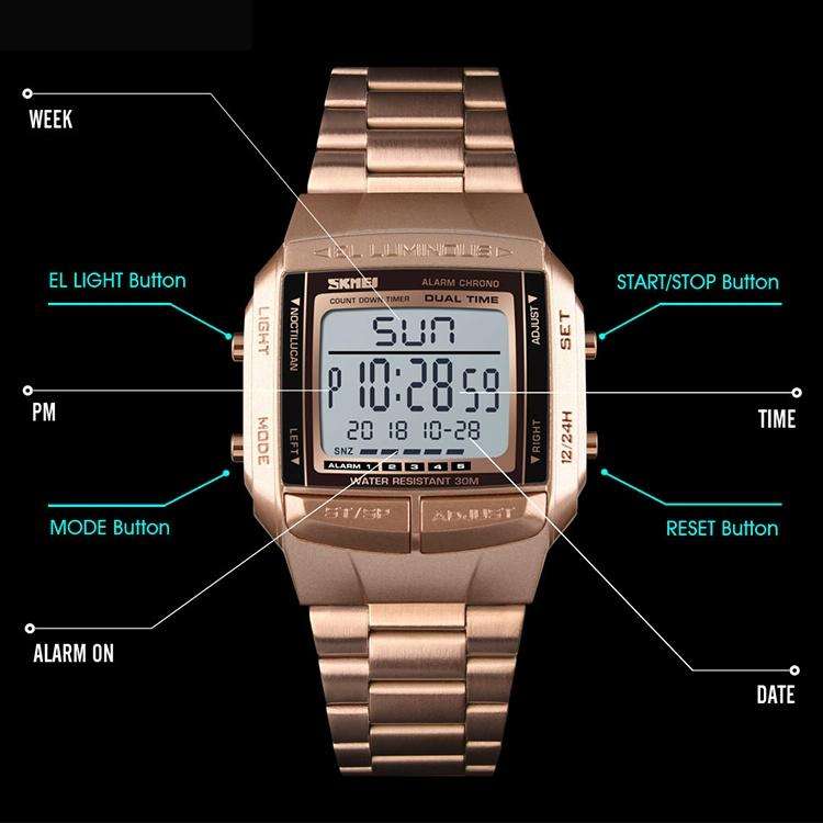 SKMEI 1381 Silver Mens Digital Wristwatch  Multifunction Sport & Business Style