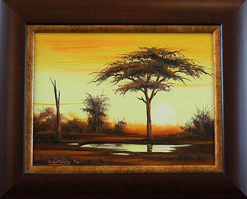 DANE WILLERS Original Oil: African Sunset: FRAMED, size: 380 x 310 mm. Special X-Mas offer !