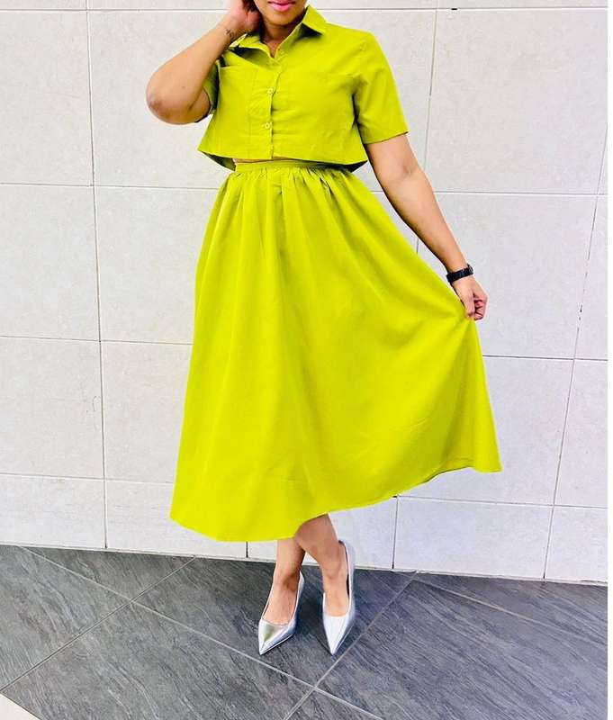 Vintage Buttoned Top & Skirt Set