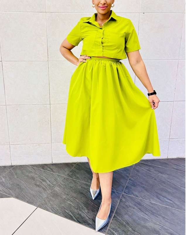 Vintage Buttoned Top & Skirt Set