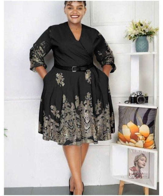 Graceful Floral V-Neck Dress