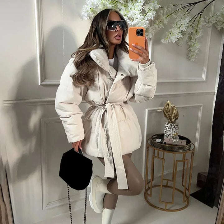 Belted Bomber Puffer Jacket