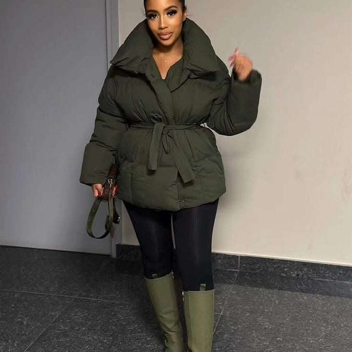 Belted Bomber Puffer Jacket