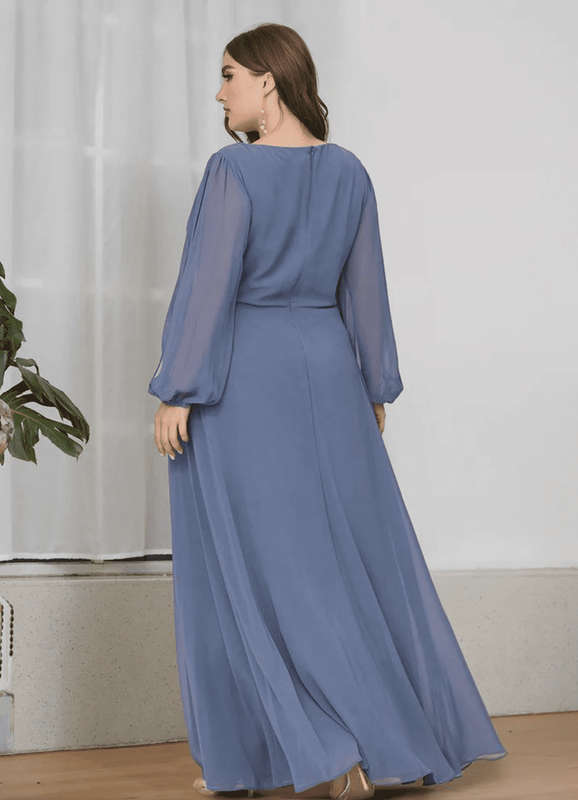 Chiffon Plus Size Evening Dresses with Long Lantern Sleeves