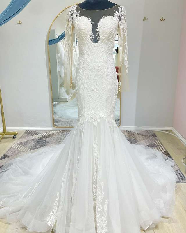 (Rental) Zara Long Sleeves Beaded Lace Mermaid Dress.