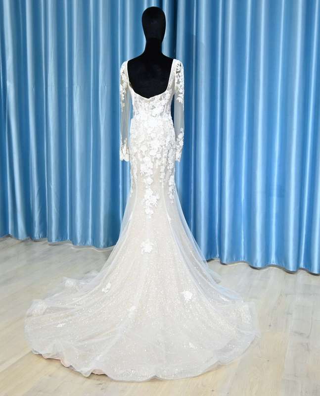 Sorcha, Mermaid long sleeve shimmer and lace wedding dress.