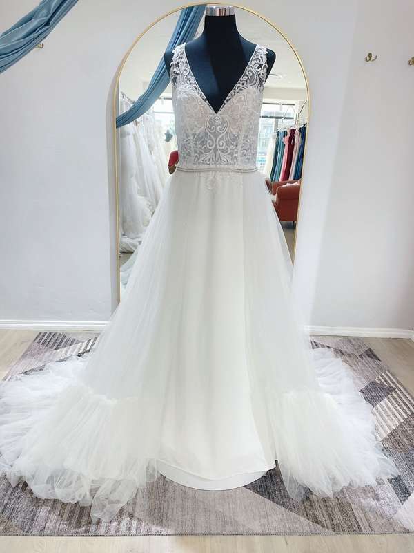 ( Rental) Grace, lace bodice wedding dress with tulle overskirt.