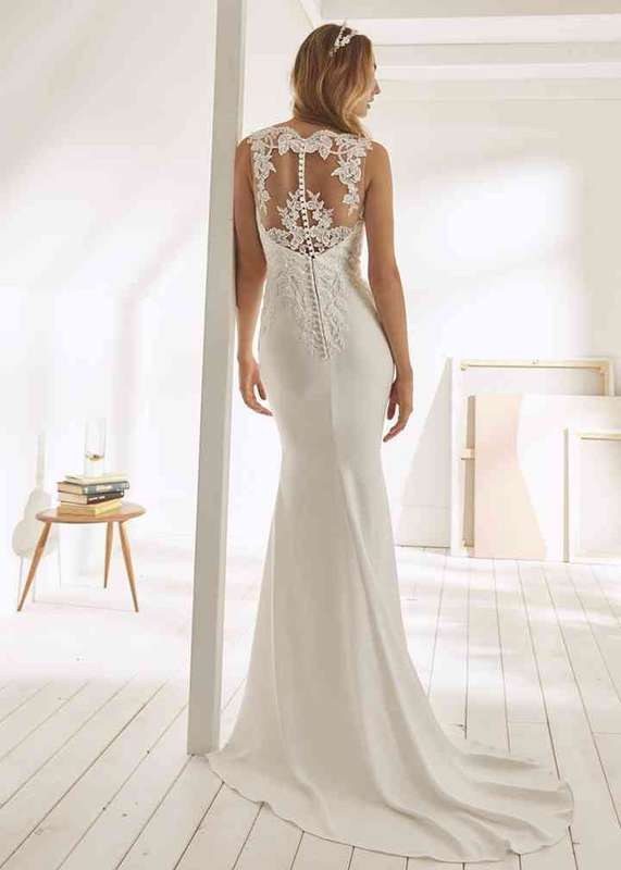 (Rental) Kimberly , mermaid crepe lace bodice wedding dress.