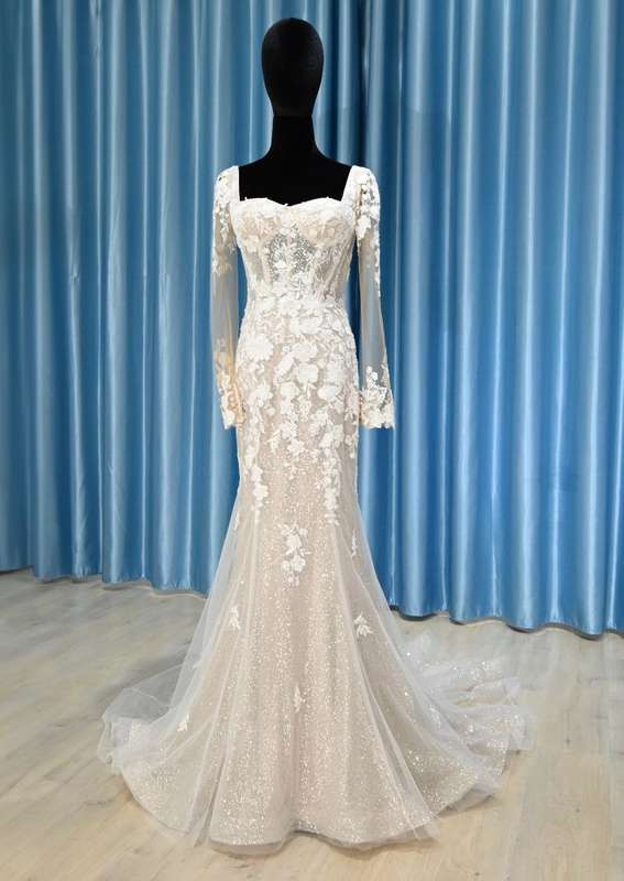 Sorcha, Mermaid long sleeve shimmer and lace wedding dress.