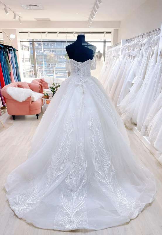 Glitter,off shoulder ballgown wedding dress.