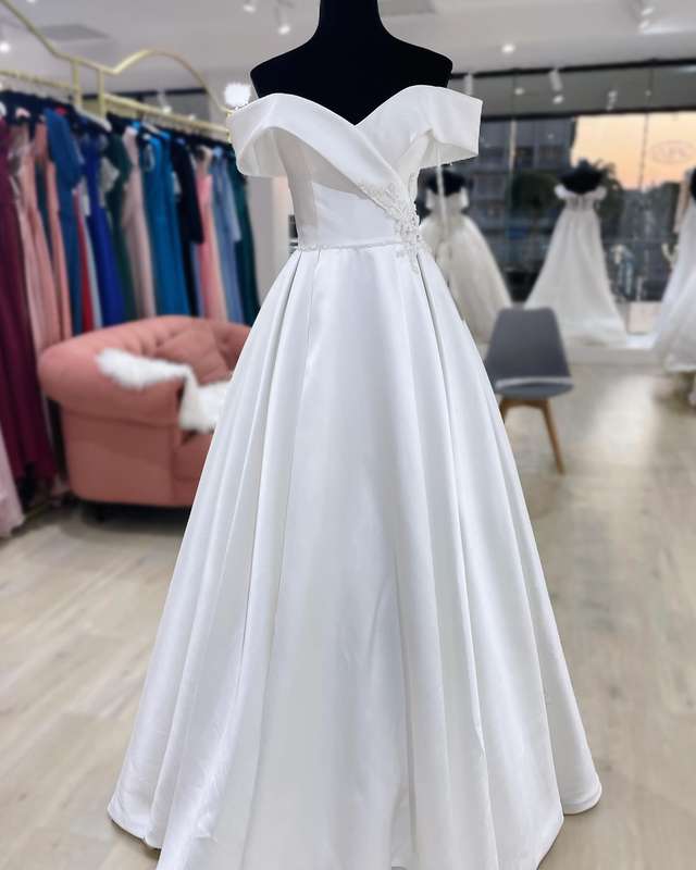 (Rental) Victoria, off shoulder beaded waistline ballgown wedding dress.
