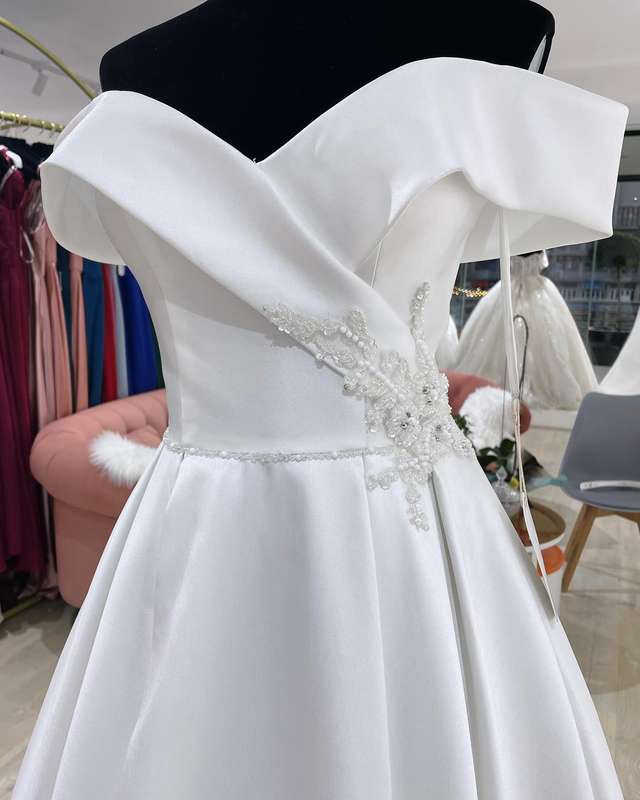 (Rental) Victoria, off shoulder beaded waistline ballgown wedding dress.