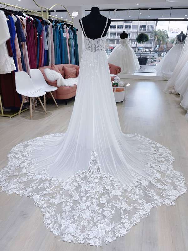 (Rental) Brenda , Lace bodice detail A-line wedding dress.