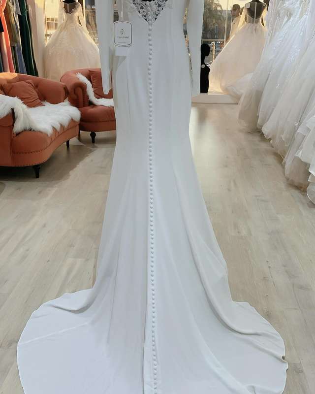 (Rental) Theressa, Long sleeve low back sheath wedding dress.
