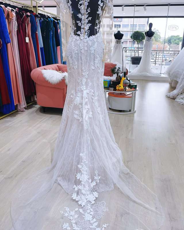 VERONICA, long sleeve three D lace detail mermaid wedding dress