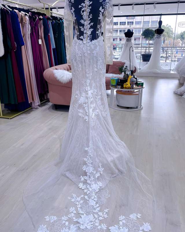 VERONICA, long sleeve three D lace detail mermaid wedding dress